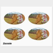 Sticker Ovale Cheval Jaune, Lapin De Printemps (Feuille)
