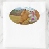 Sticker Ovale Cheval Jaune, Lapin De Printemps (Sac)