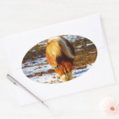 Sticker Ovale Cheval miniature Brown et crème dans la neige. (Enveloppe)