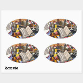 Sticker Ovale Cheval Pipe Fleur rouge par Joan Miro (Feuille)