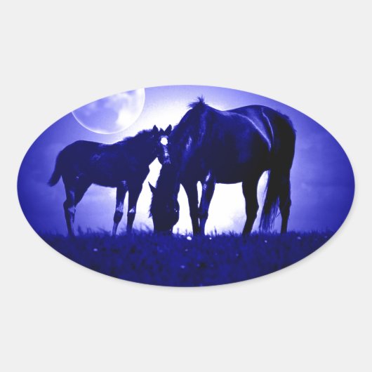 Sticker Ovale Chevaux et nuit bleue (Devant)