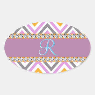 Sticker Ovale Chevron de diamant orange violet