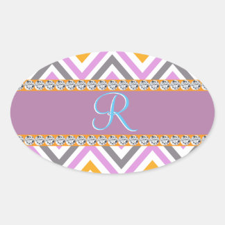 Sticker Ovale Chevron de diamant orange violet