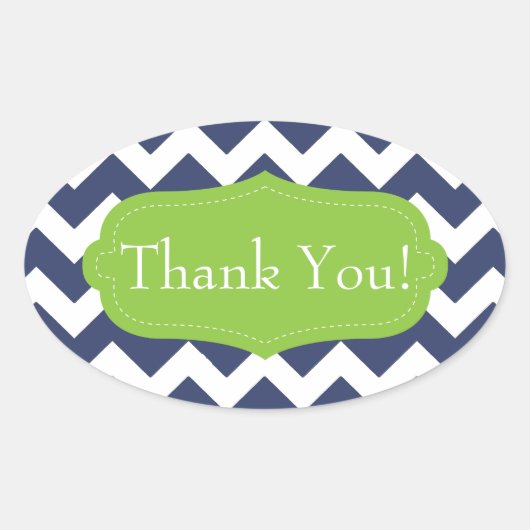 Sticker Ovale Chevron et vert de bleu marine. Monogramme (Devant)