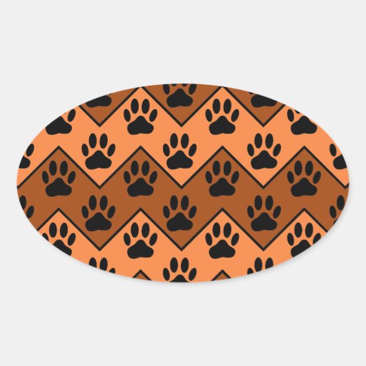 Sticker Ovale Chevron Orange Brown Avec Motif Paw Chien (Devant)