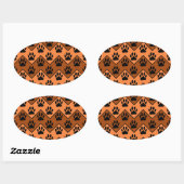 Sticker Ovale Chevron Orange Brown Avec Motif Paw Chien (Feuille)