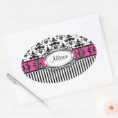 Sticker Ovale Chic Paris Damas et rayures roses et noires (Enveloppe)
