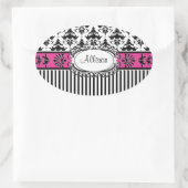 Sticker Ovale Chic Paris Damas et rayures roses et noires (Sac)