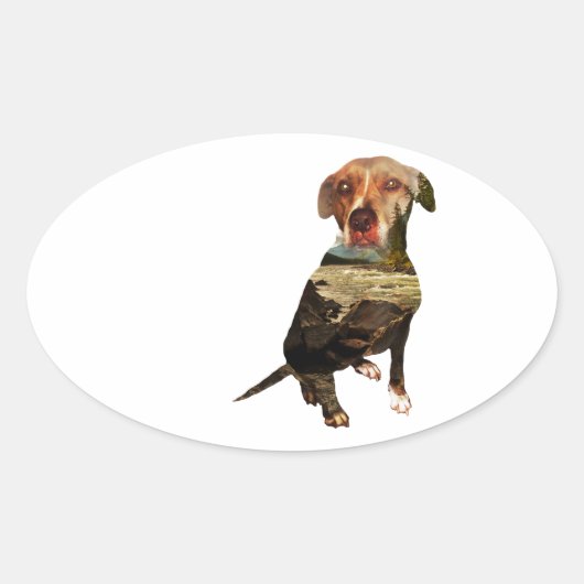 Sticker Ovale chien à double exposition (Devant)
