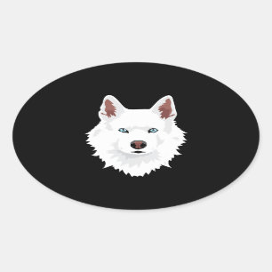Sticker Ovale Chien Blanc Sibérien Husky Canine Blanche Chien