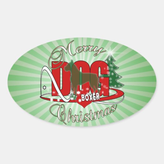 STICKER OVALE CHIEN BOXER CHRISTMAS (Devant)