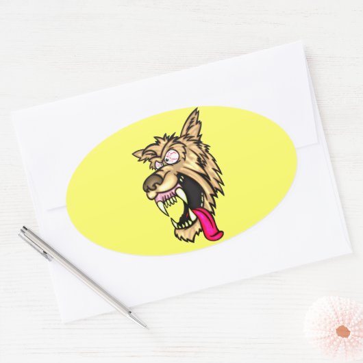 Sticker Ovale Chien Junkyard en colère (Enveloppe)