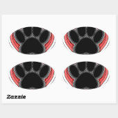 Sticker Ovale Chien Paw Dans Le Coeur Rouge Avec Les Outlines (Feuille)