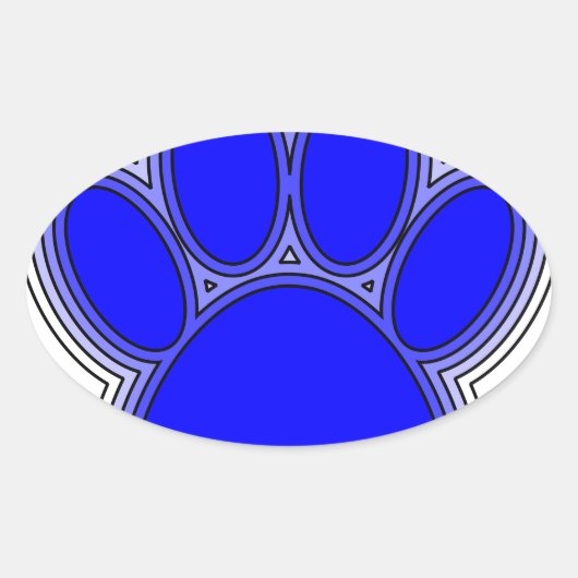 Sticker Ovale Chien Paw En Bleu Avec Contours (Devant)