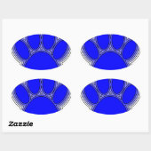 Sticker Ovale Chien Paw En Bleu Avec Contours (Feuille)