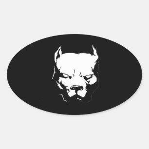 Sticker Ovale Chien Pitbull en colère