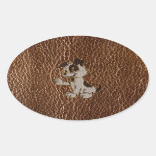 Sticker Ovale Chien simili cuir
