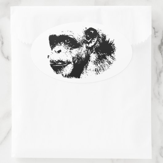 Sticker Ovale Chimpanzé noir et blanc (Sac)