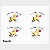 Sticker Ovale Chiot du laboratoire jaune et coeur rouge (Feuille)