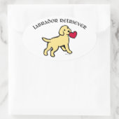 Sticker Ovale Chiot du laboratoire jaune et coeur rouge (Sac)