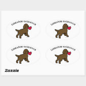 Sticker Ovale Chocolat Lab Puppy et Red Heart (Feuille)