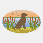 Sticker Ovale Chocolat Labrador Bird Dog Sunset (Devant)