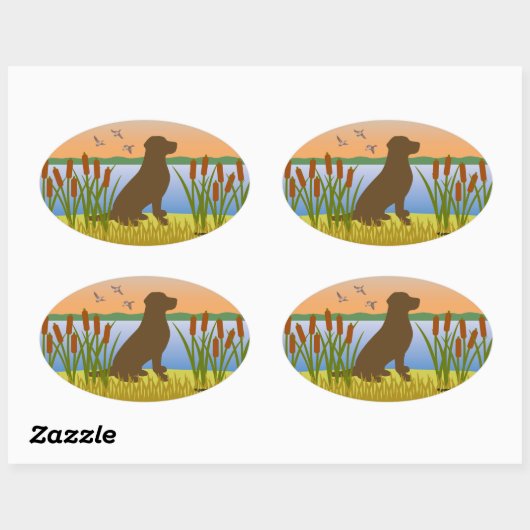 Sticker Ovale Chocolat Labrador Bird Dog Sunset (Feuille)