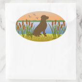 Sticker Ovale Chocolat Labrador Bird Dog Sunset (Sac)