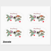 Sticker Ovale Choeur des oiseaux de Noël Art populaire ukrainien (Feuille)