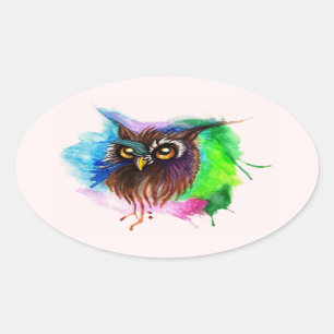 Sticker Ovale Chouette à bois