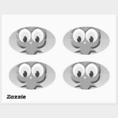 Sticker Ovale Chouette À Papier En Noir Et Blanc (Feuille)