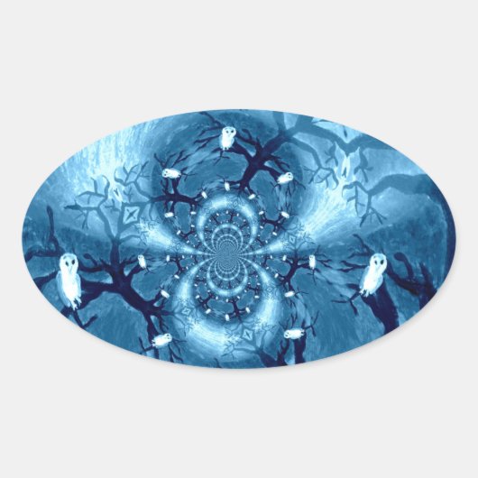 Sticker Ovale Chouettes d'arbre bleu Motif (Devant)