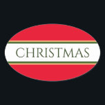 Sticker Ovale CHRISTMAS Bright Red Green White Racing Stripes<br><div class="desc">Ce design sportif festif présente des rayures vert forêt et orange clair mettant en évidence une bande blanche de course centrale avec des rayures rouge vif adjacentes. Le texte peut être personnalisé.</div>