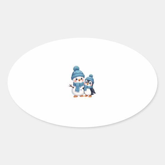 Sticker Ovale Christmas Merry Christmas For Gift Penguin Snowman (Devant)