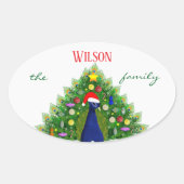 Sticker Ovale Christmas Tree Peacock Family Name (Devant)