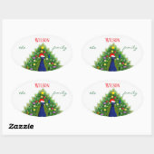 Sticker Ovale Christmas Tree Peacock Family Name (Feuille)