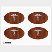 Sticker Ovale Chrome Comme Caduceus Symbole Médicale Mahogany Br (Feuille)