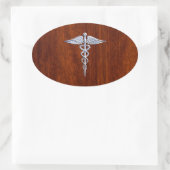 Sticker Ovale Chrome Comme Caduceus Symbole Médicale Mahogany Br (Sac)
