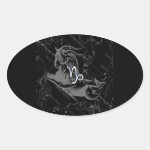 Sticker Ovale Chrome comme Capricorn Zodiac Connexion Hevelius