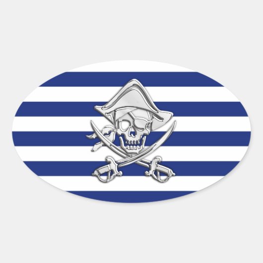 Sticker Ovale Chrome comme Pirate sur les rayures de marine (Devant)