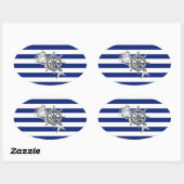 Sticker Ovale Chrome Comme Sirène sur les rayures Nautiques (Feuille)