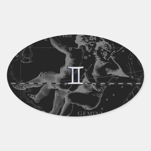 Sticker Ovale Chrome d'argent comme Gemini Zodiac Connexion Heve (Devant)