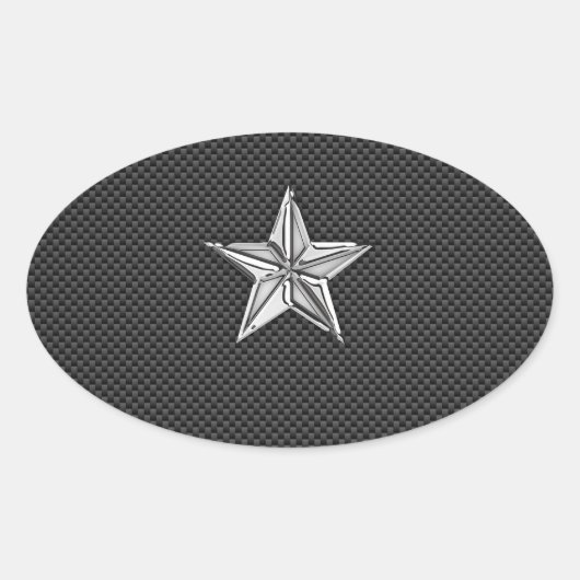 Sticker Ovale Chrome étoile nautique sur fibre de carbone (Devant)