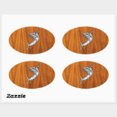 Sticker Ovale Chrome Marlin sur bois de teck (Feuille)