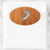 Sticker Ovale Chrome Marlin sur bois de teck (Sac)