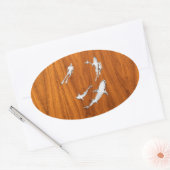 Sticker Ovale Chrome style Diver with Sharks on Teak Veneer (Enveloppe)