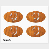 Sticker Ovale Chrome style Diver with Sharks on Teak Veneer (Feuille)