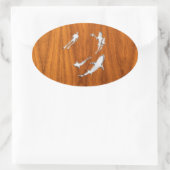 Sticker Ovale Chrome style Diver with Sharks on Teak Veneer (Sac)