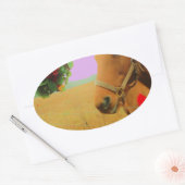 Sticker Ovale Ciel rose rétro Cheval de Noël (Enveloppe)