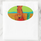 Sticker Ovale Ciel vert, arc rouge Horse : ajouter le nom (Sac)